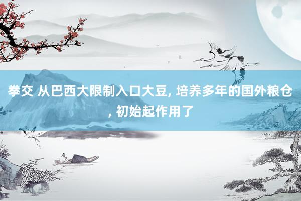 拳交 从巴西大限制入口大豆， 培养多年的国外粮仓， 初始起作用了